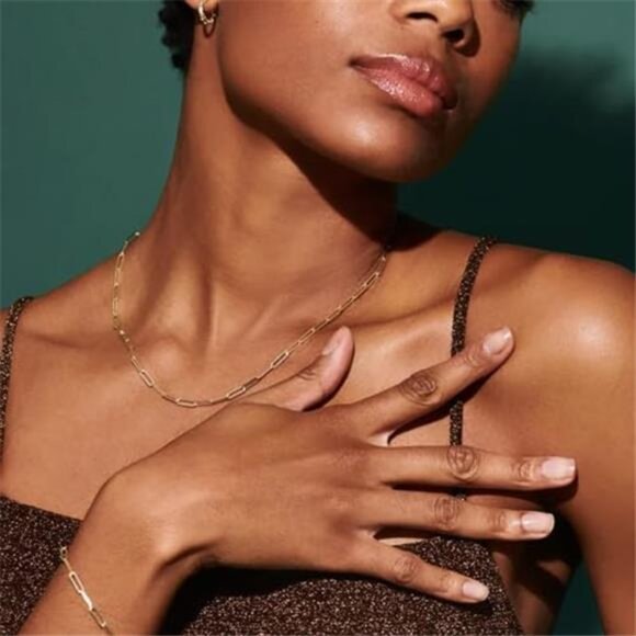 Gold paperclip bracelet women dainty chain adjustable fashion jewelry gift - Picture 3 of 4